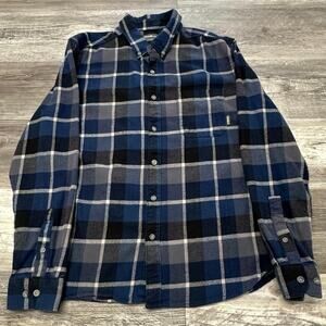 Eddie Bauer Blue Gray Tartan Plaid Men XL Flannel Button Down Work Shirt Shacket